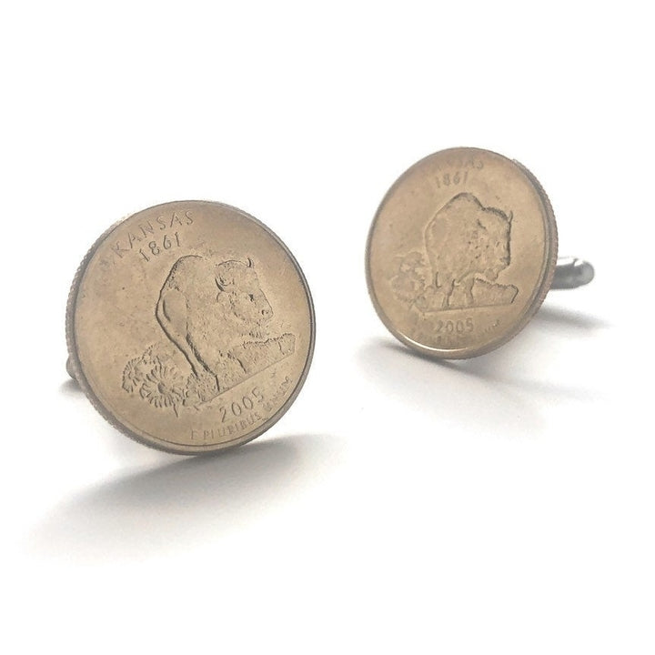 Cufflinks Kansas State Quarter Enamel Coin Jewelry Money Currency Finance Accountant Silver Designer Handmade Image 2
