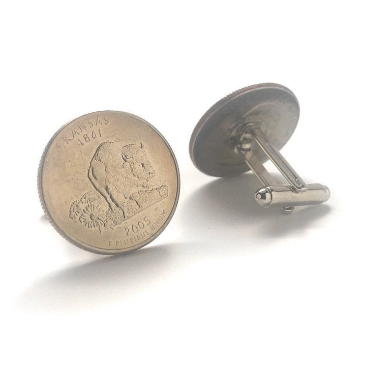 Cufflinks Kansas State Quarter Enamel Coin Jewelry Money Currency Finance Accountant Silver Designer Handmade Image 3