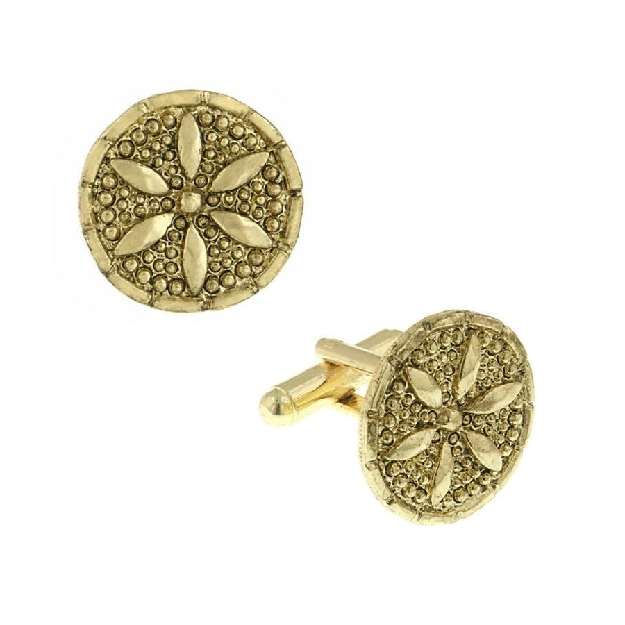 Whimsical Persian Lily Cufflinks Gold Tone Hammered Round Cuff Links Gifts for Dad Husband Gifts for Him Comes with Gift Image 1