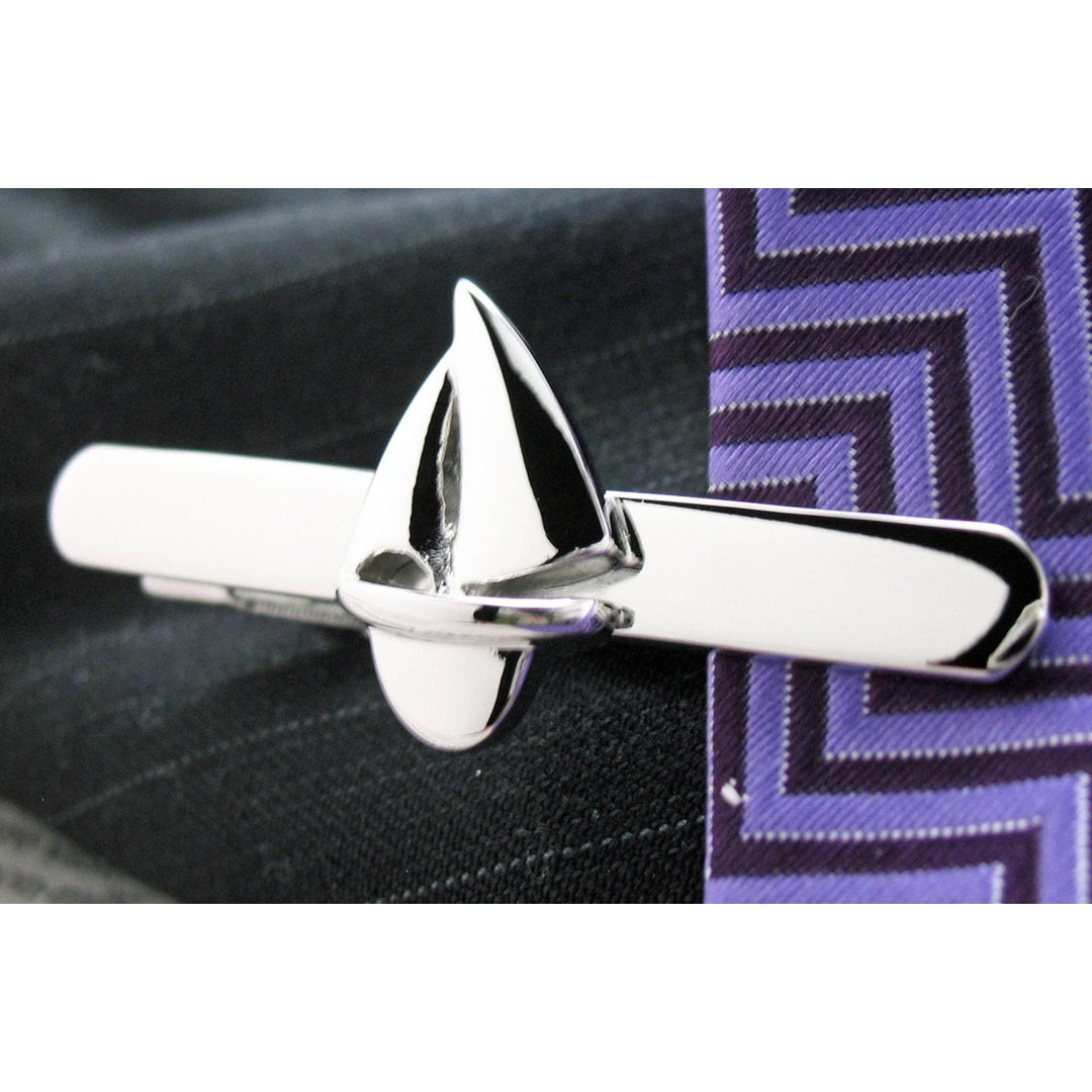 Sailboat Tie Clip Silver Tone Sailing Boat Ocean For Those of us Who Love the Water Tie Bar Image 2