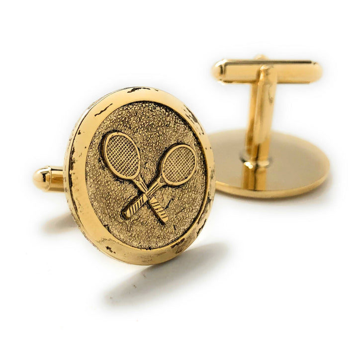 Professional Tennis Racket Cufflinks Round Gold Tone Ace Serve Classic Retro Vibe Very Cool Cuff Links Image 3