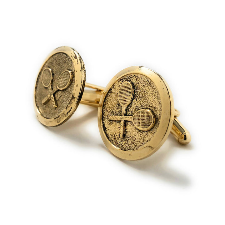 Professional Tennis Racket Cufflinks Round Gold Tone Ace Serve Classic Retro Vibe Very Cool Cuff Links Image 4