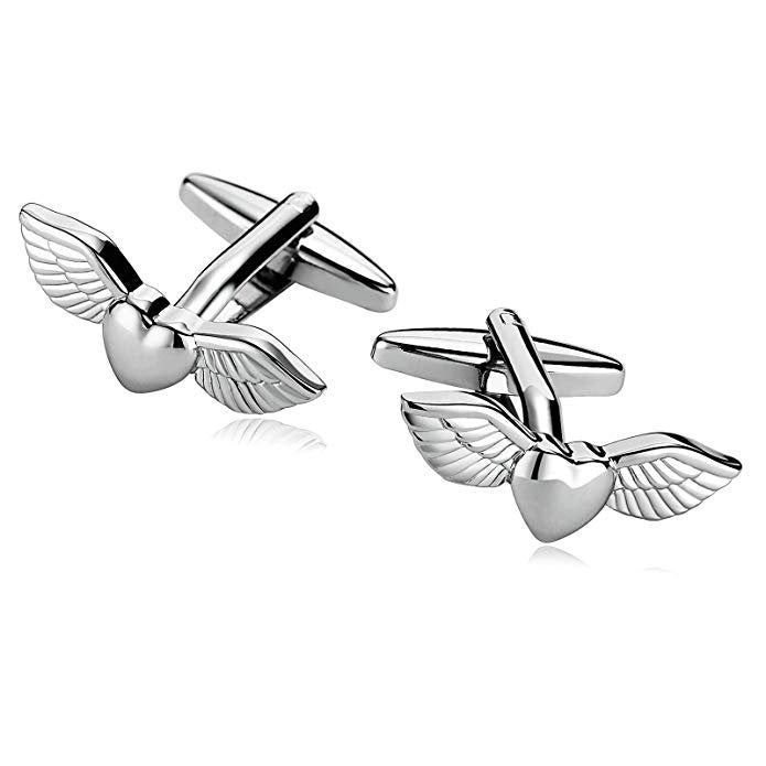 Silver Winged Heart Cufflinks Tattoo Heart Cufflinks Love of Your Life Cuff Links Groom Father Bride Wedding Marriage Image 1