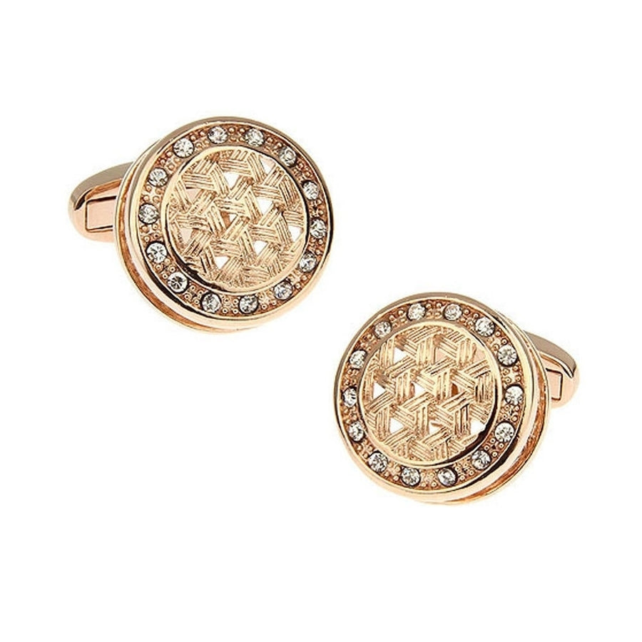 Power Weave Cufflinks Rose Gold Dome Clear Crystals Sets Triangle Cool Design Cuff Links Comes with Gift Box Image 1