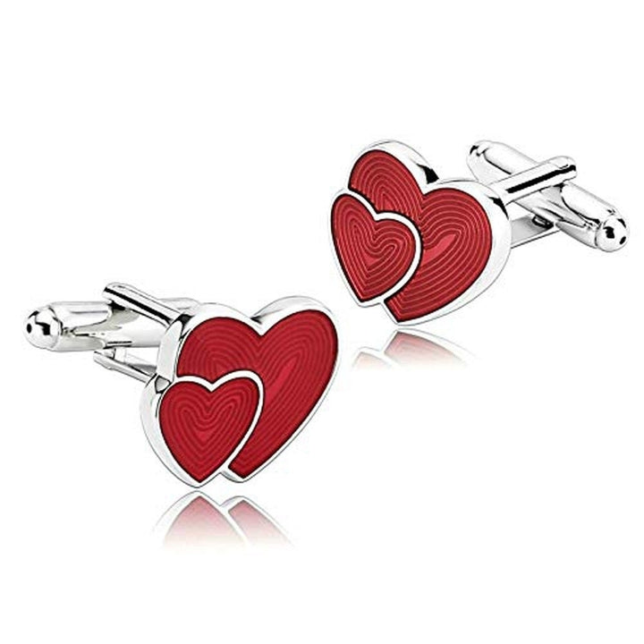 Red Double Hearts Cufflinks Red Heart Face Bullet Post Cuff Links Groom Father Bride Wedding Valentines Anniversary with Image 1