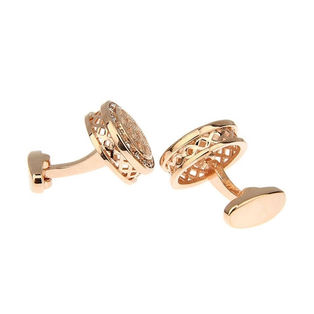 Power Weave Cufflinks Rose Gold Dome Clear Crystals Sets Triangle Cool Design Cuff Links Comes with Gift Box Image 2