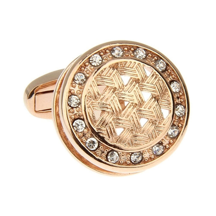 Power Weave Cufflinks Rose Gold Dome Clear Crystals Sets Triangle Cool Design Cuff Links Comes with Gift Box Image 3