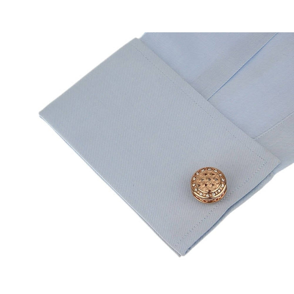 Power Weave Cufflinks Rose Gold Dome Clear Crystals Sets Triangle Cool Design Cuff Links Comes with Gift Box Image 4