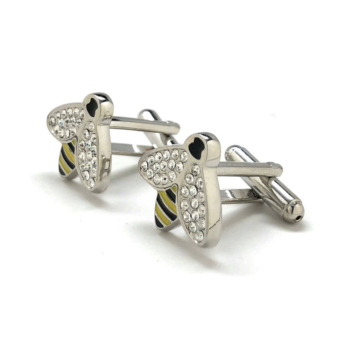 Bee Cufflinks Crystal Wing Honey Bee Cufflinks Yellow Black Enamel with Silver Tone Cuff Links Comes with Gift Box Image 4