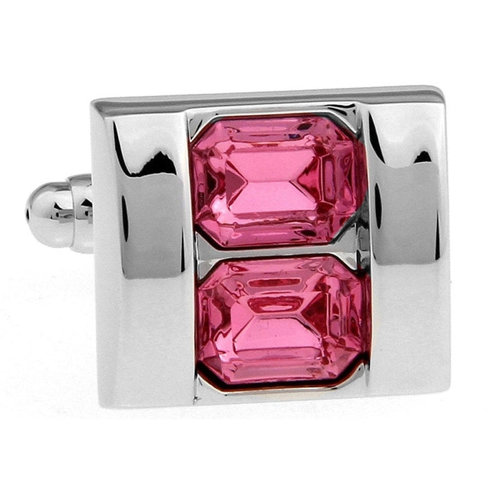 Double Stacking Rose Pink Crystal Cufflinks Silver Tone  Design The Love Magnet Set Cool Cuff Links Comes with Gift Box Image 3