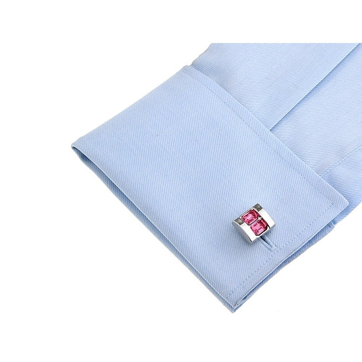 Double Stacking Rose Pink Crystal Cufflinks Silver Tone  Design The Love Magnet Set Cool Cuff Links Comes with Gift Box Image 4