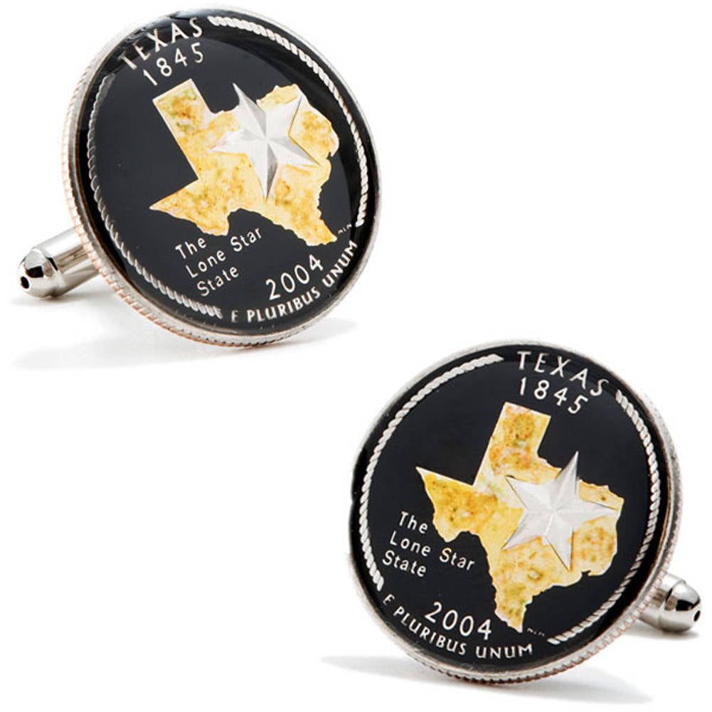 Birth Year Enamel Cufflinks Hand Painted Texas State Quarter Authentic US Enamel Coin Jewelry Cuff Links Unique Gift Image 1