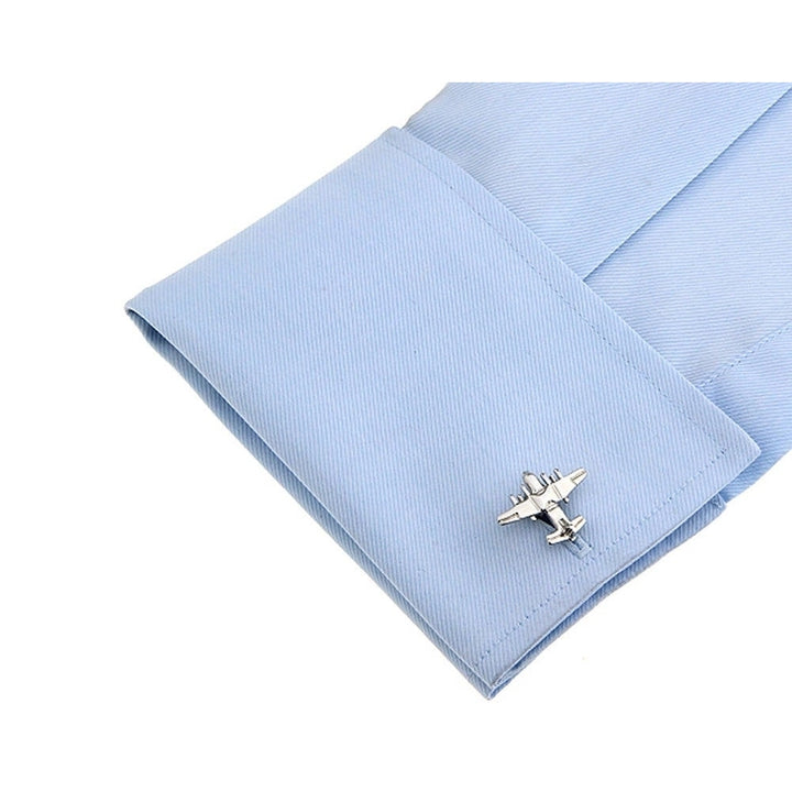 Silver Tone Bomber Cufflinks Fighter Pilot Military Cuff Links Airplane Pilot Air Force Comes with Gift Box Image 4