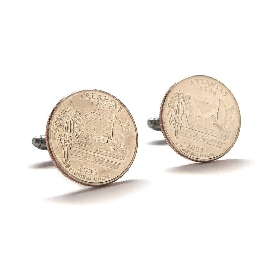 Cufflinks Arkansas Quarter Suit Flag State Coins Jewelry US United States Little Rock Coin Proudly Made in USA Image 1