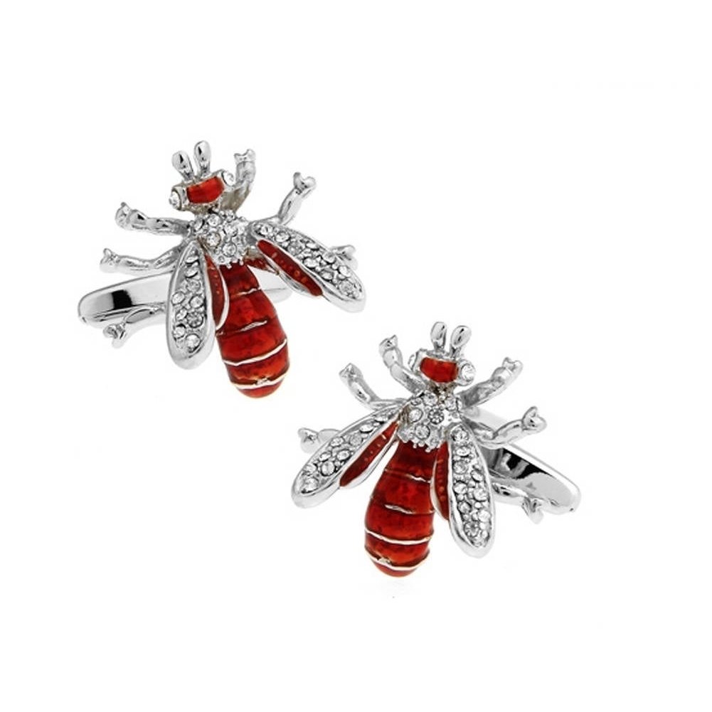 Bee Cufflinks Lucky Red Bee Enamel with Crystals Cufflinks 3D Details Wasp Bees Very Cool Stylist Cuff Links Comes with Image 1
