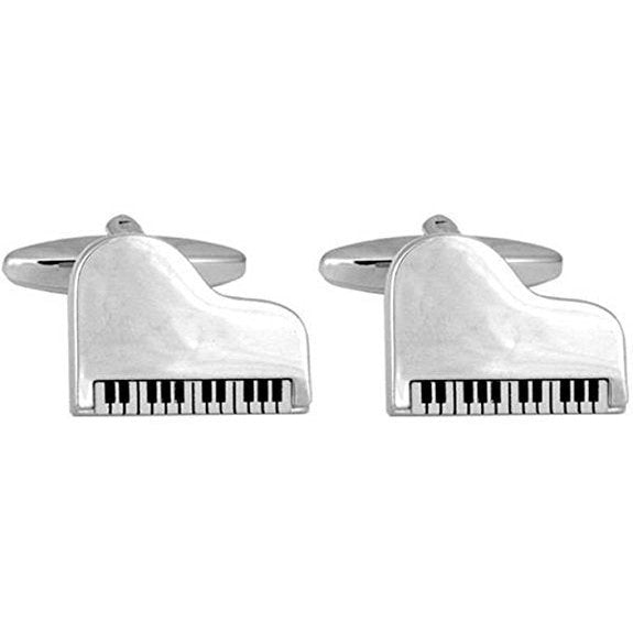 Music Collection Shiny Silver Tone Modern Baby Grand Piano Cuff Links Harmony Comes with Gift Box Image 1