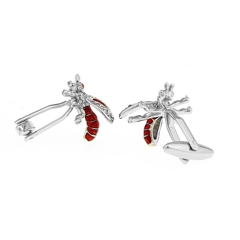 Bee Cufflinks Lucky Red Bee Enamel with Crystals Cufflinks 3D Details Wasp Bees Very Cool Stylist Cuff Links Comes with Image 2
