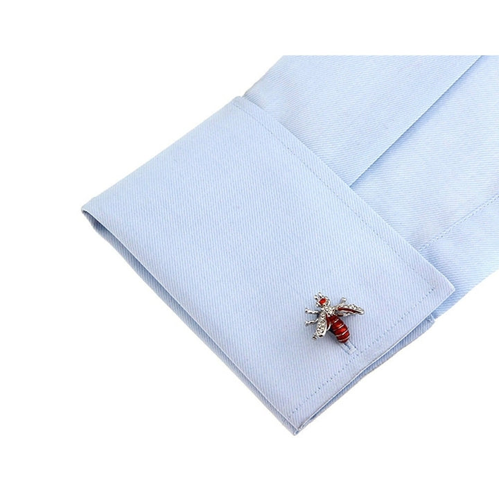 Bee Cufflinks Lucky Red Bee Enamel with Crystals Cufflinks 3D Details Wasp Bees Very Cool Stylist Cuff Links Comes with Image 4