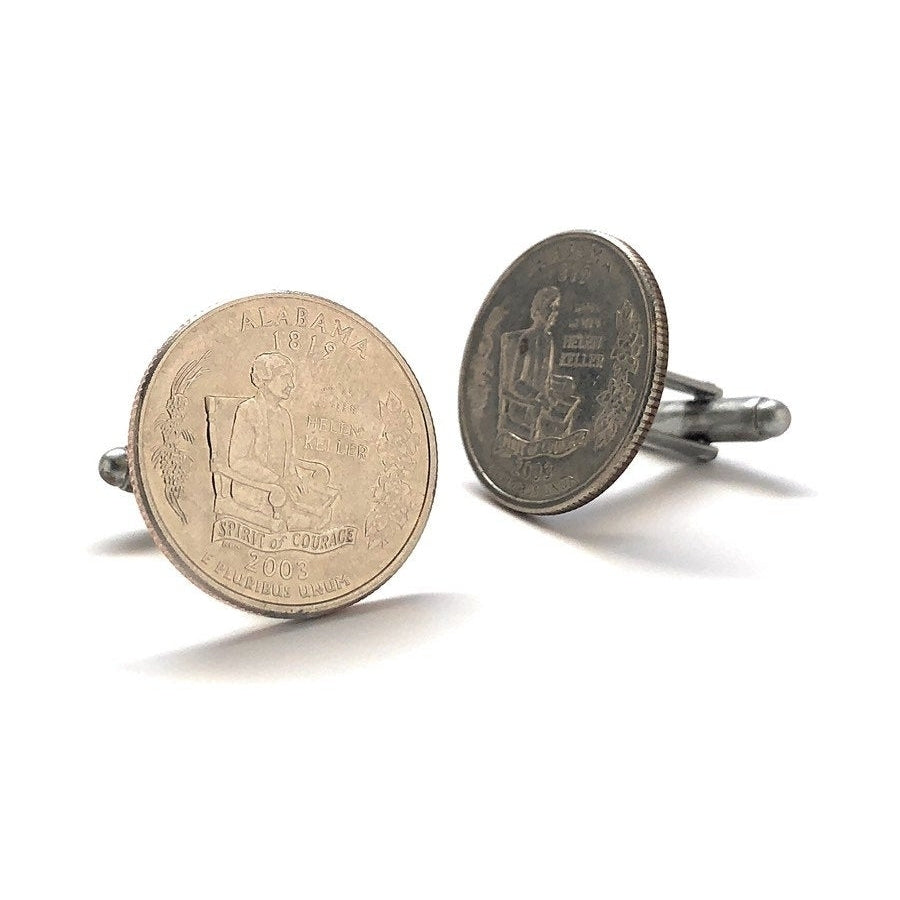Cufflinks Alabama Quarter Suit Flag State Enamel Back Coin Jewelry South Dixie Southern USA US United States Montgomery Image 3