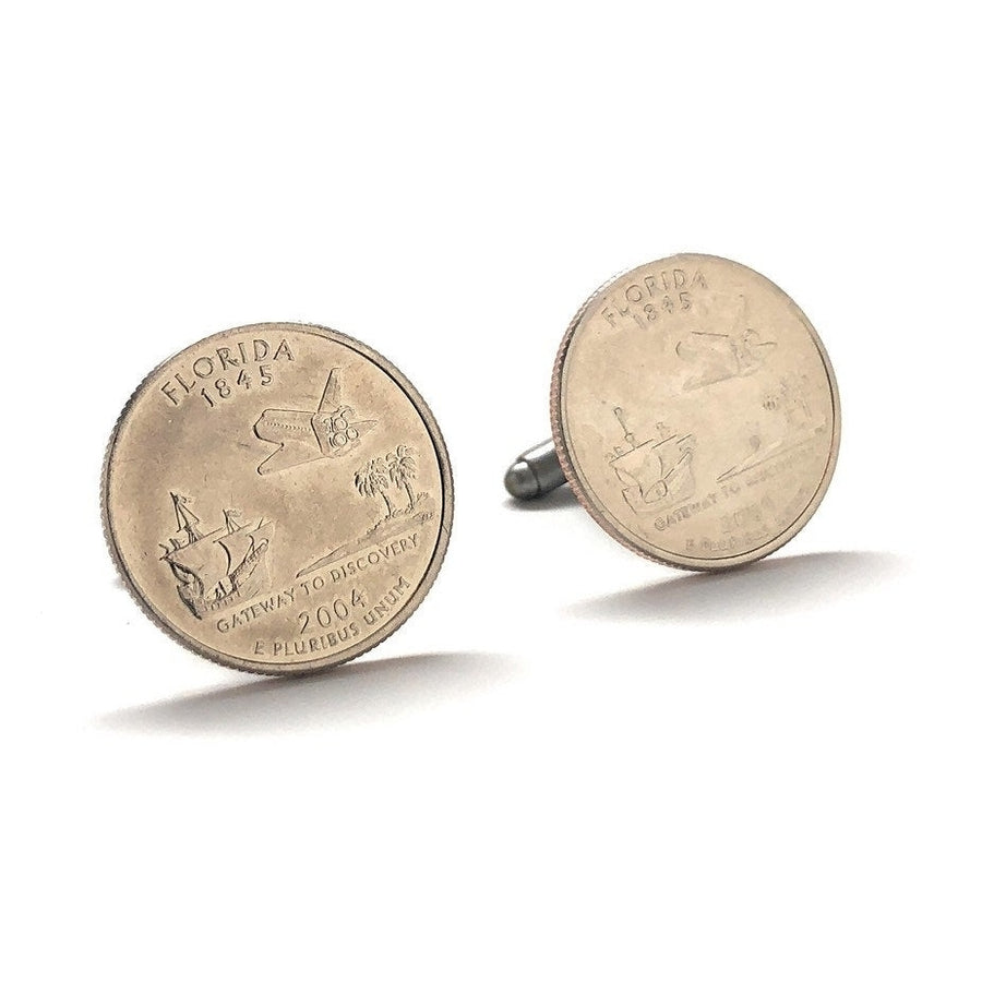 Cufflinks Florida State Quarter Uncirculated Edition Authentic US Currency Gift Space Shuttle Coin Jewelry Image 1