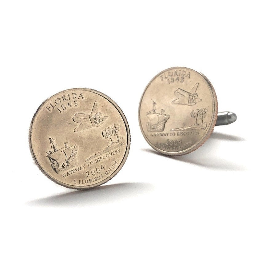 Cufflinks Florida State Quarter Uncirculated Edition Authentic US Currency Gift Space Shuttle Coin Jewelry Image 2