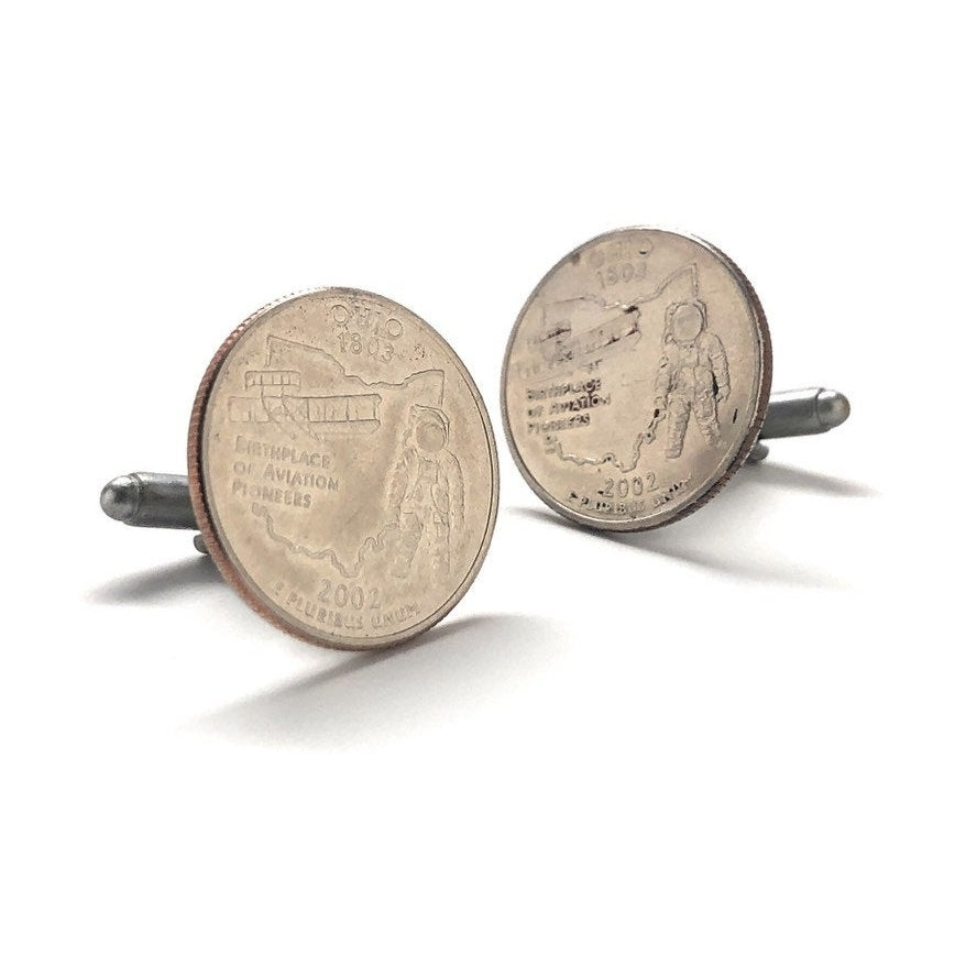 Cufflinks Ohio State Quarter Enamel Coin Jewelry Money Currency Finance Accountant Designer Jewelry Handmade Image 2