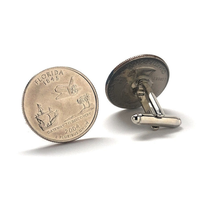 Cufflinks Florida State Quarter Uncirculated Edition Authentic US Currency Gift Space Shuttle Coin Jewelry Image 4