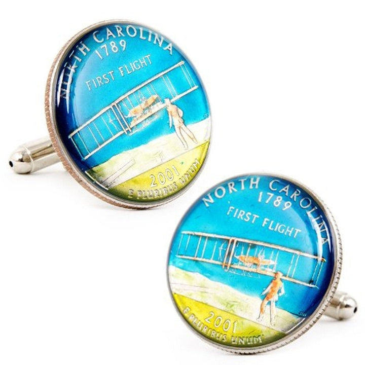 Enamel Cufflinks Hand Painted North Carolina State Quarter Enamel Coin Jewelry Money Currency Finance Accountant Cuff Image 1