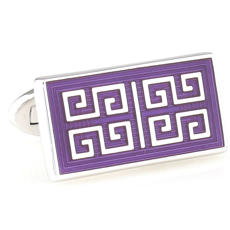 Royal Purple Cufflinks Roman Mosaic Maze Dress Rectangle Cuff Links Executive Cufflinks Image 1