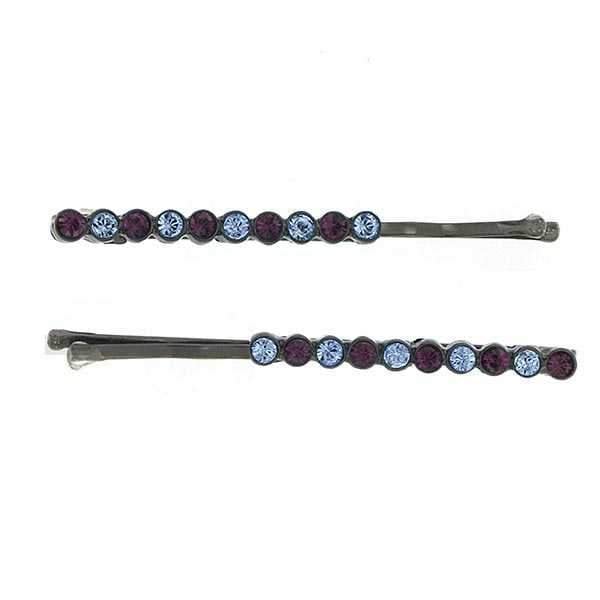 Glistening Wedding Pin Black Tone Elegant Sapphire Blue and Dark Purple Crystal Bobby Pin Pair Hair Jewelry Image 1
