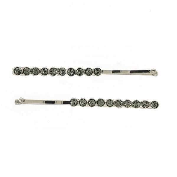 Black Crystal Pin Silver Tone Elegant Crystal Bobby Pin Pair Hair Jewelry Image 1