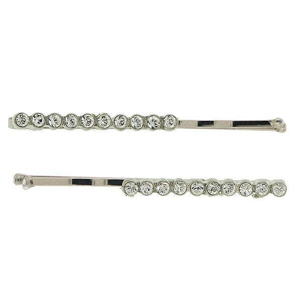 Glistening Wedding Pin Silver Tone Elegant Crystal Row Bobby Pin Pair Hair Jewelry Image 1