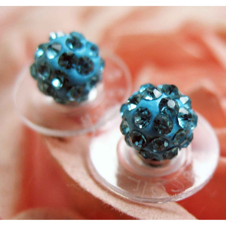 Petite Sparkling Ball Stud Earrings Gold Blue or White Crystals Avaliable Silk Road Collection Jewelry Image 3