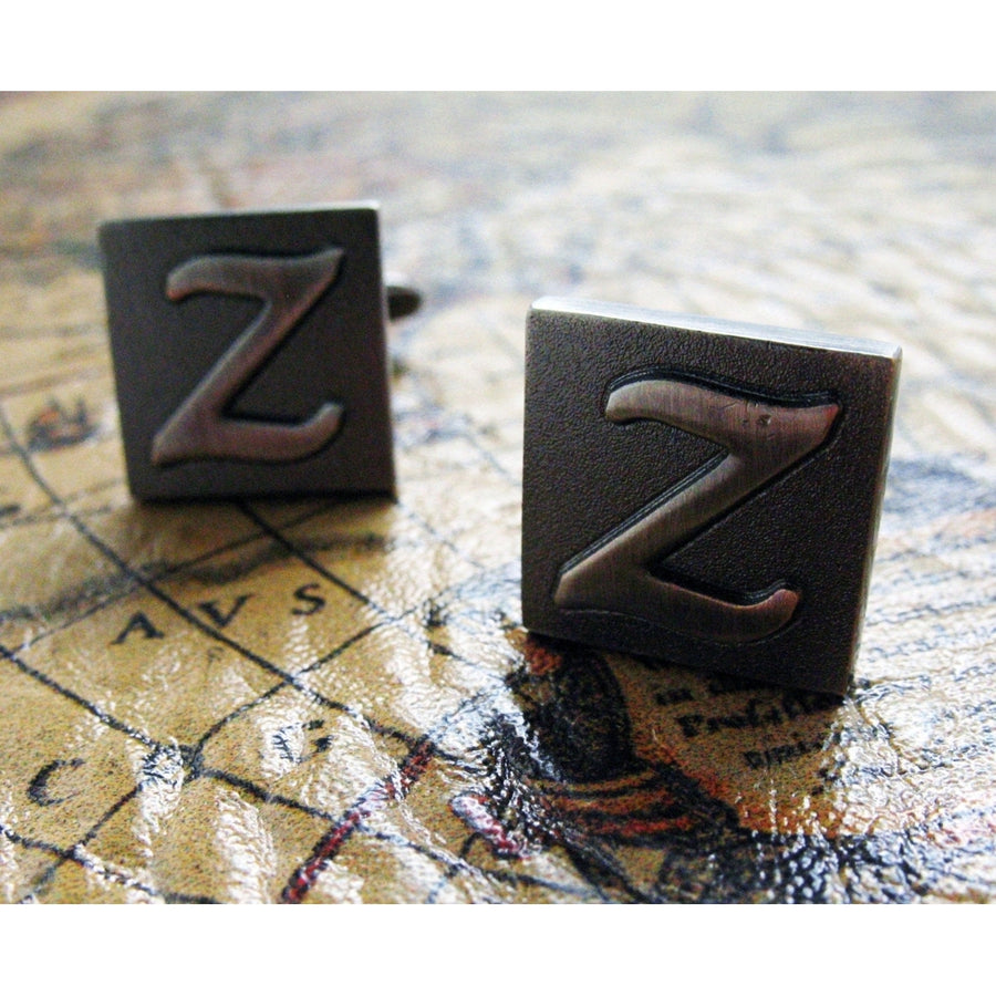 Z Initial Cufflinks Gunmetal Square 3-D Letter Z Letters English  Cuff Links Groom Father of the Bride Wedding Fathers Image 1