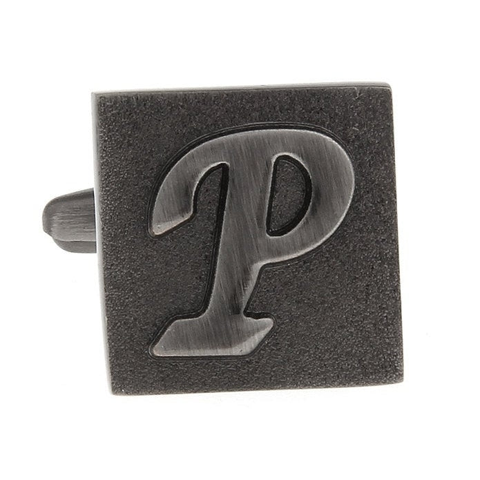 P Initial Cufflinks Gunmetal Square 3-D Letter P English Lettering Vintage Cuff Links for Groom Father Bride Wedding Image 4