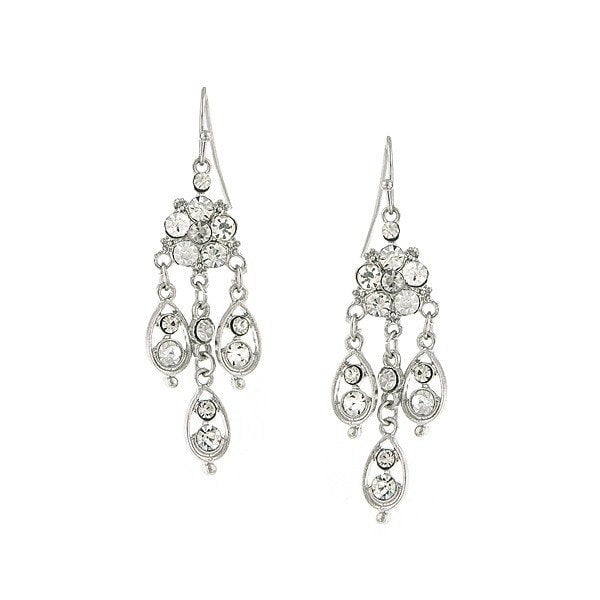 Silver Tone Crystal Chandelier Triple Tier Drop Earrings Silk Road Jewelry Image 1