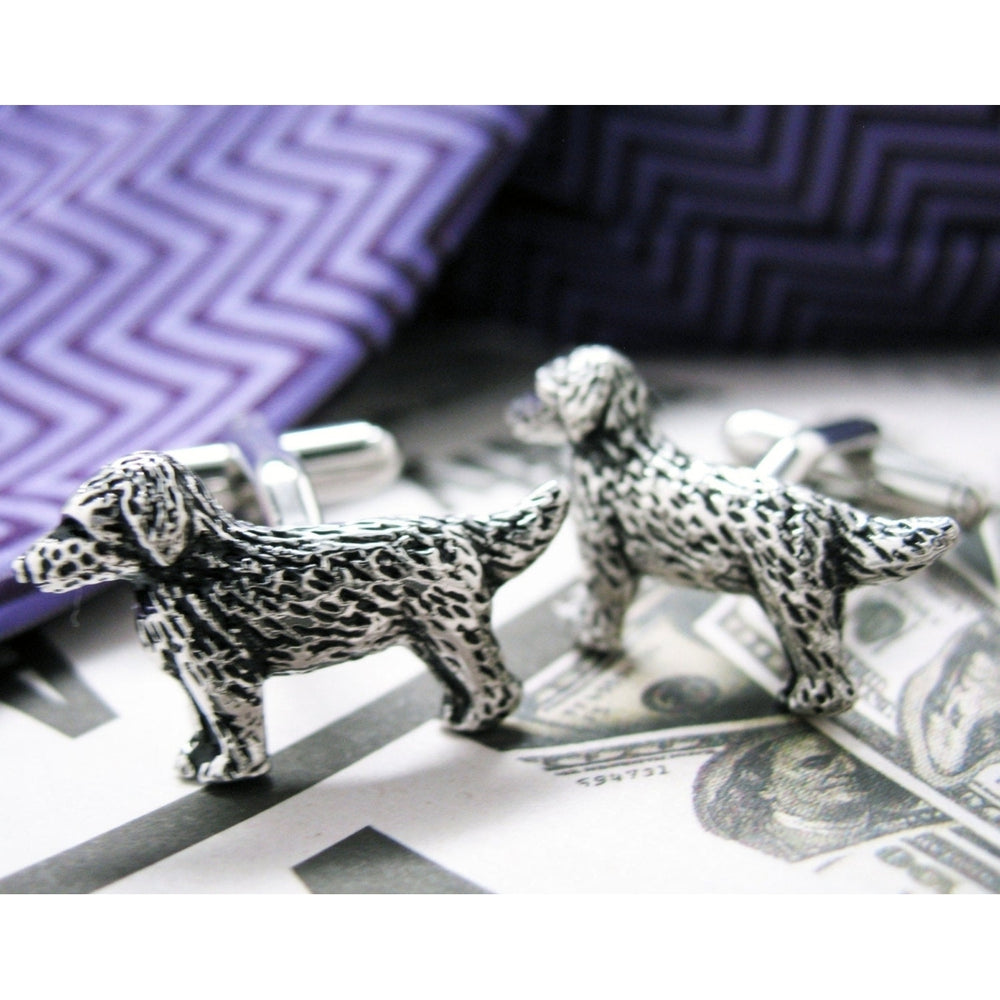 Standing Dog Cufflinks Animal Dogs Engraved Silver Toned Cuff Links Image 2