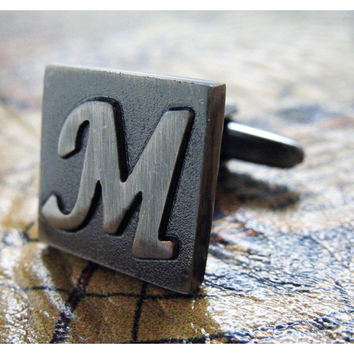 Initial M Cufflinks Letter M Cufflinks Gunmetal M Cufflinks Monogram M Cuff Links Fathers Day Gift Gifts for Dad Husband Image 2