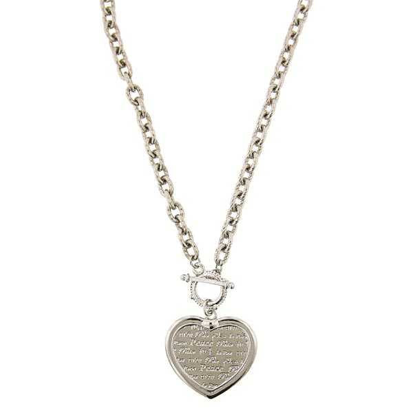 Silver Heart of Peace Charm Toggle Necklace 18" Heavy Chain Silk Road Jewelry Image 1