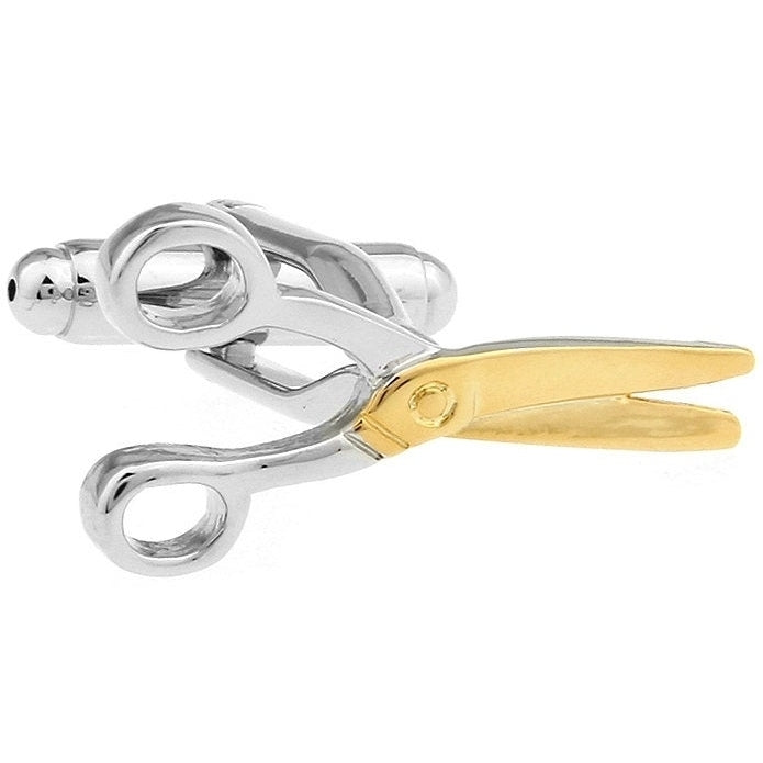Scissors Cufflinks Silver and Gold Barber Hair Dresser Stylist Barber Shop Cuff Links Image 1