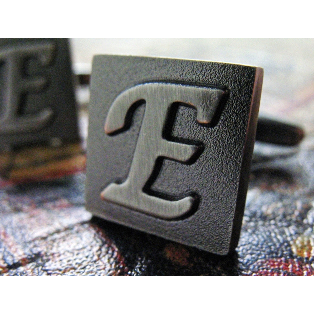 E Initial Cufflinks Gunmetal Square 3-D Letter Vintage English Lettering Cuff Links for Groom Father of Bride Wedding Image 2