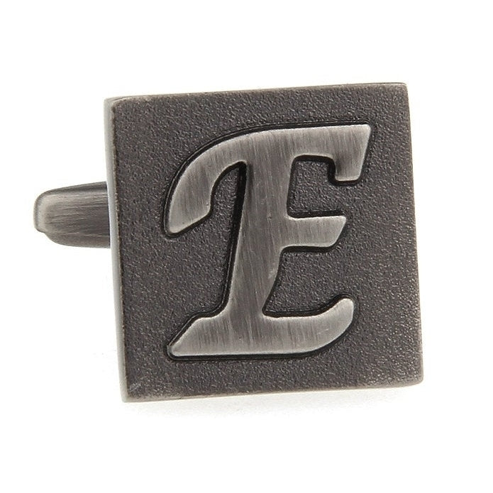 E Initial Cufflinks Gunmetal Square 3-D Letter Vintage English Lettering Cuff Links for Groom Father of Bride Wedding Image 4