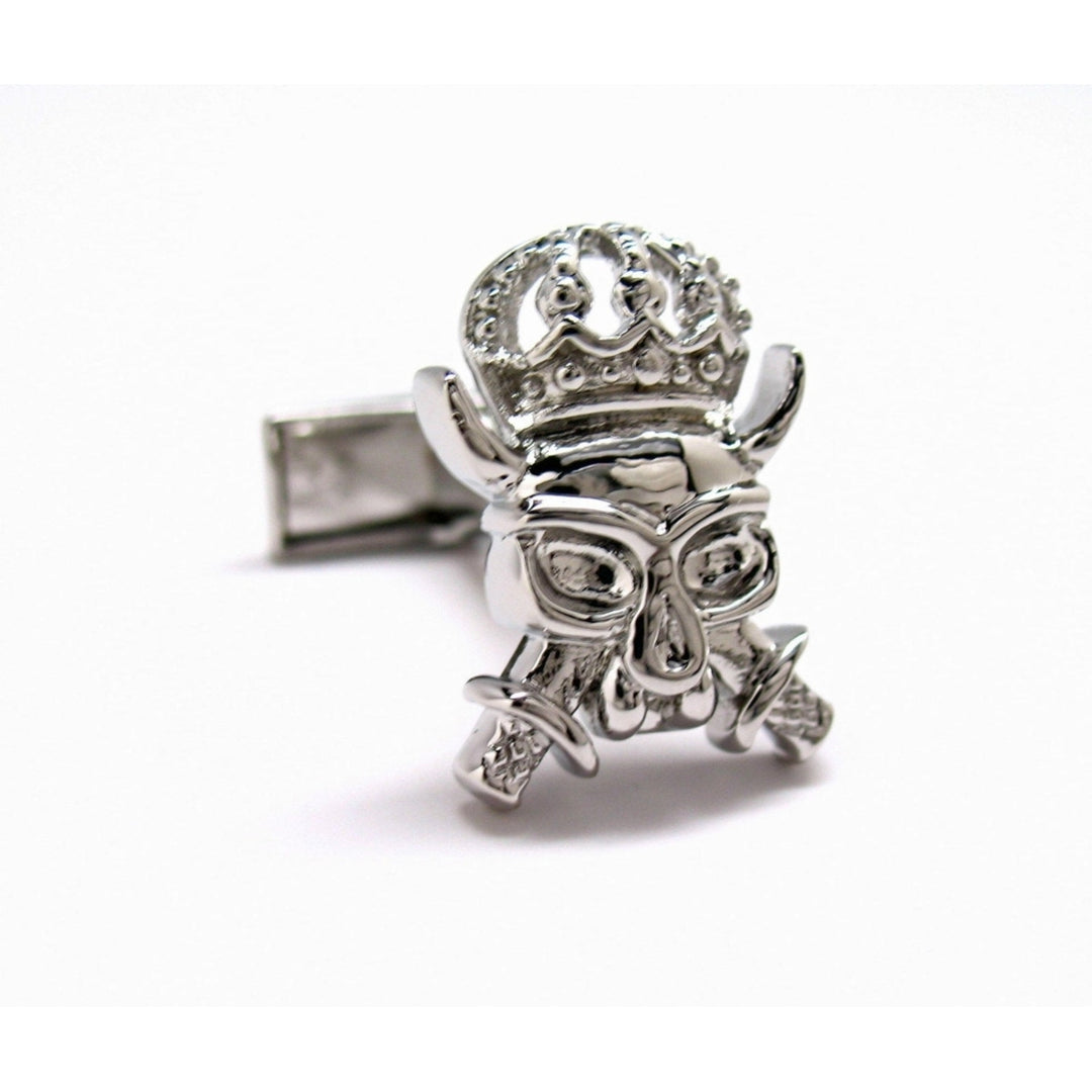 Skull Cufflinks King of the UnDead Crystal Crown Cufflinks Silver Tone Cuff Links Image 1