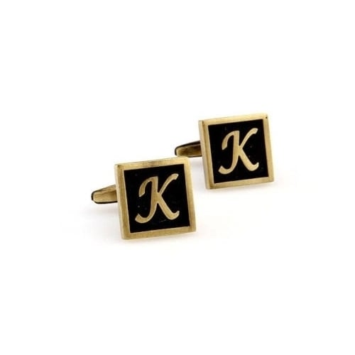 K Initial Cufflinks Antique Brass Square 3-D Letter K Vintage English Lettering Cuff Links Groom Father Bride Wedding Image 4