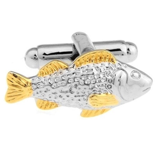 Gold and Silver Fish Carp Groper Cufflinks  Fish Sports Jewelry Great Gift for the Outdoorsman Cuff Links Image 1