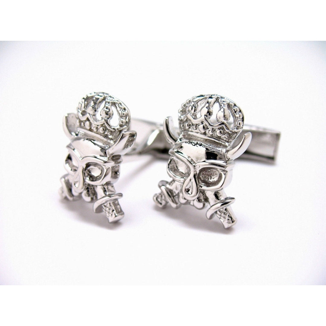 Skull Cufflinks King of the UnDead Crystal Crown Cufflinks Silver Tone Cuff Links Image 2