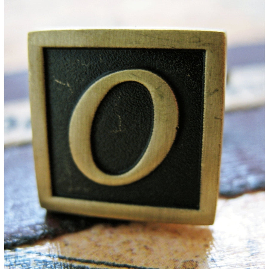 O Initial Cufflinks Antique Brass Square 3-D Letter O Vintage English Lettering Cuff Links Groom Father Bride Wedding Image 1