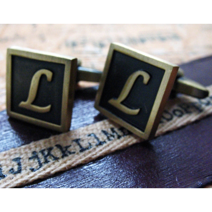 L Initial Cufflinks Antique Brass Square 3-D Letter L Letters English Vintage Cuff Links Groom Father Bride Wedding Image 2