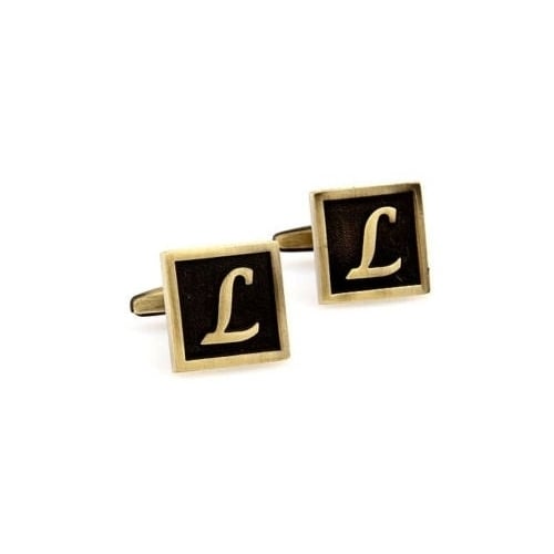 L Initial Cufflinks Antique Brass Square 3-D Letter L Letters English Vintage Cuff Links Groom Father Bride Wedding Image 3