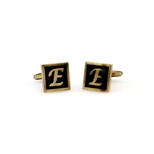 E Initial Cufflinks Antique Brass Square 3-D Letter E Vintage English Lettering Cuff Links Groom Father Bride Wedding Image 4